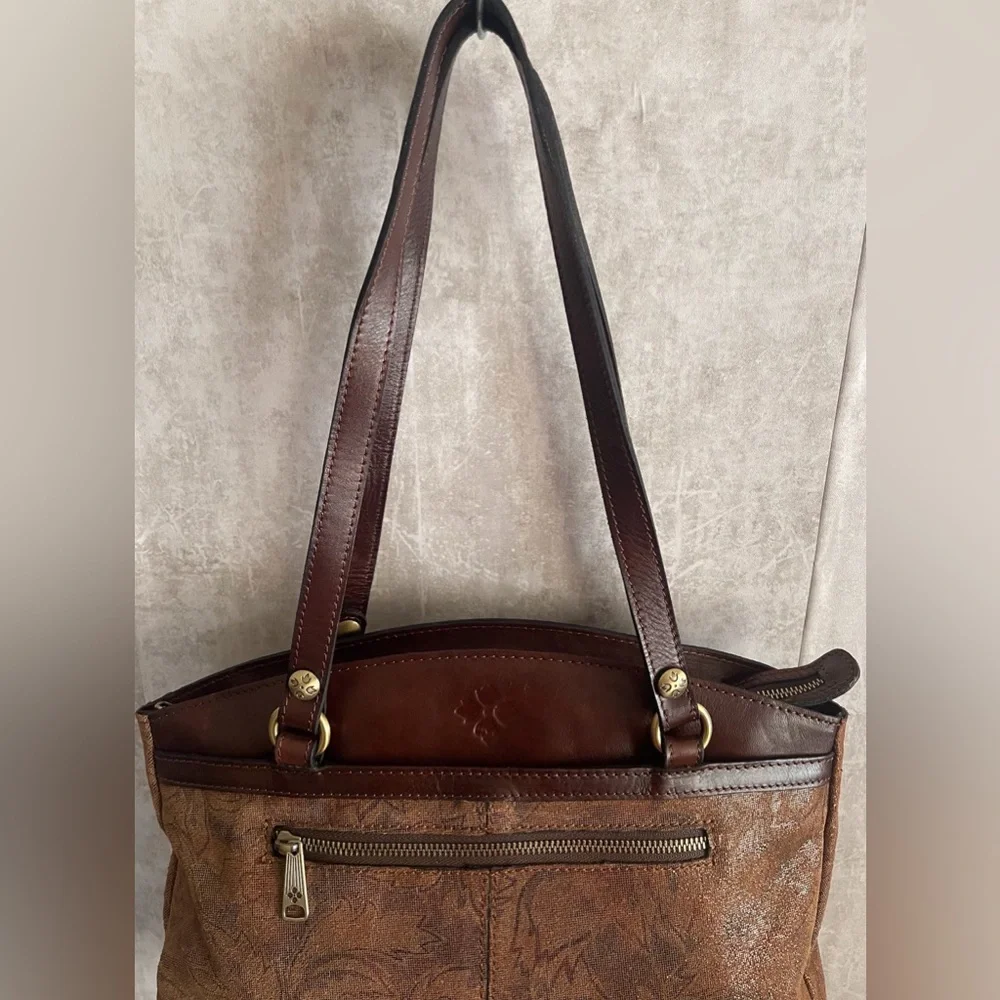 Patricia Nash Poppy Tote Peruvian Tooling Nappa Etched Floral Brown Shoulder Bag